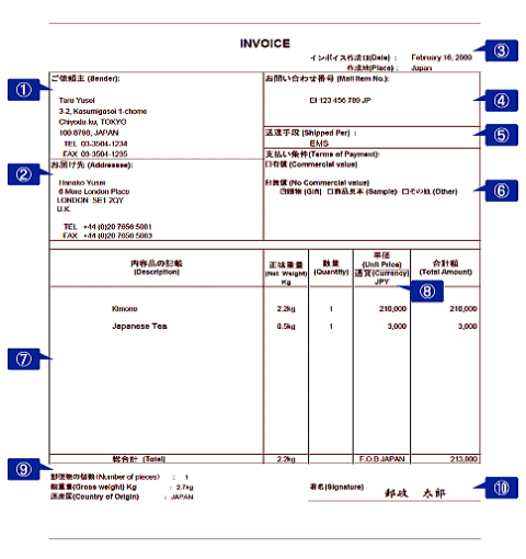 インボイス（invoice)見本　